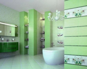 Зеленая плитка в интерьере ванной комнаты
