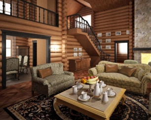 Планировка и интерьер дома из дерева