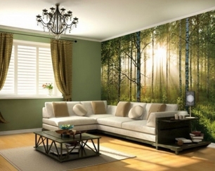 Дизайн гостиной с помощью фотообоев